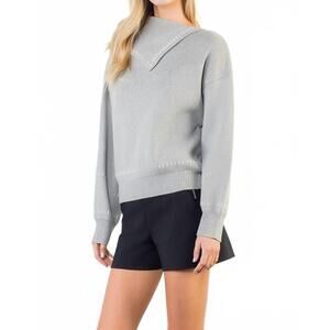 NEW THML split neck exposed stitch sweater in grey
